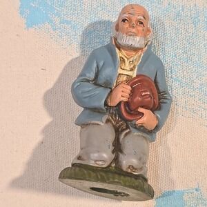 VTG Germany 1940s Chalkware Kneeling Man Figurine MCM Coat Hat 3.5" Hand Painted